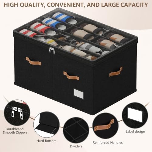 Shoe Organizer for Closet, 2 Pack Shoe Storage Bins Foldable Shoe Storage Box Containers with Clear Cover and Sturdy Handles, Shoe Rack for Closet Storage for Sneakers Heels Slippers, Fit 12-24 Pairs