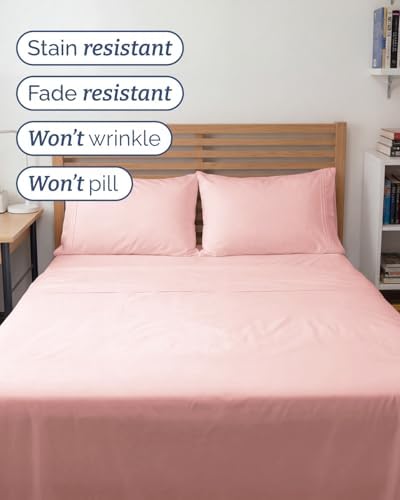 Full XL Sheets - 4 Piece Full XL Sheet Set - Cool & Breathable - Baby Pink