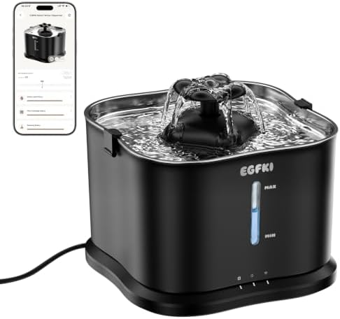EGFKI EG-9 Smart Cat Water Fountain, 3.6L/121oz Automatic Cat Fountain with APP Control & 2.4GHz WiFi, Smart Hydration Tracking & Alerts, 20dB Ultra Quiet, Stainless Steel Tray, Easy to Clean,Black