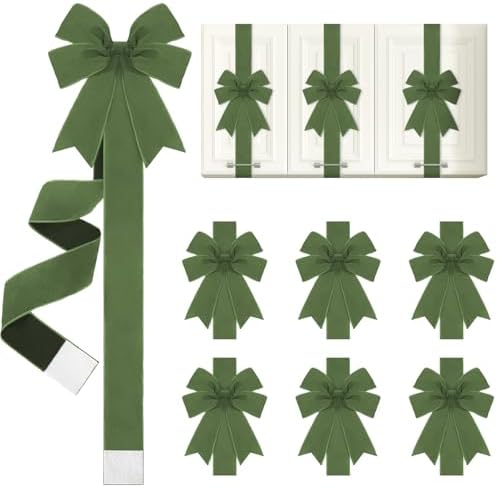 Daifunli 6 Pcs Green Velvet Christmas Cabinet Bows Ribbons for Kitchen