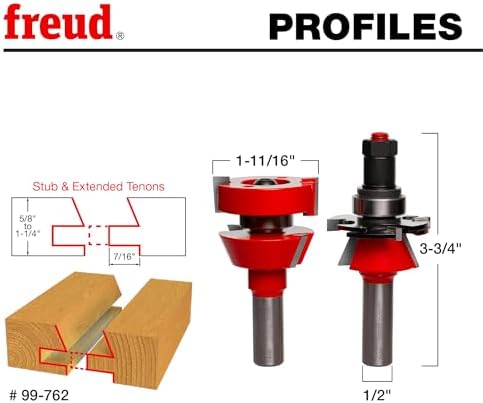 Freud Premier Adjustable Rail & Stile Bit - Ideal for Doors, Windows, Veneered Plywood, Hardwoods & Softwoods - 1-11/16" Diameter, 1/2" Shank - 99-762