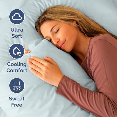 Short Queen Size 4 Piece Bed Sheet Set - RV Short Queen Sheets - Ice Blue