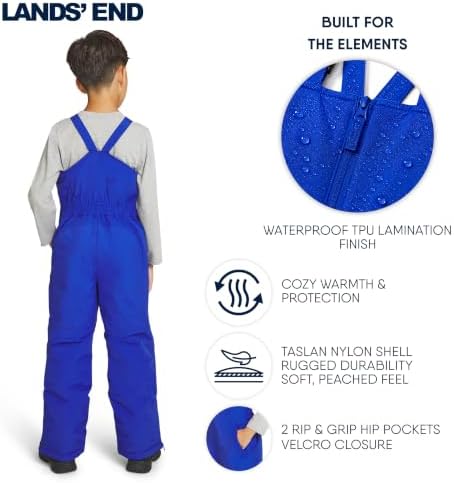 Lands' End Unisex Kids Squall Waterproof Adjustable Insulated Iron Knee Snow Bib Overalls