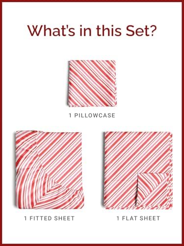 Christmas Sheet Set, Candy Cane Stripe, Holiday Xmas Bedding Set - Twin