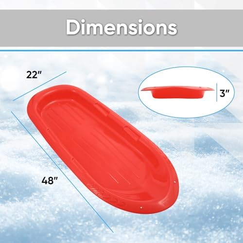 Superio Toboggan Snow Sleds for Kids and Adults, 36"/48" Heavy Duty Plastic Sliders with Handles and Hole for Pull Ropes- Kid and Adult Winter Fun