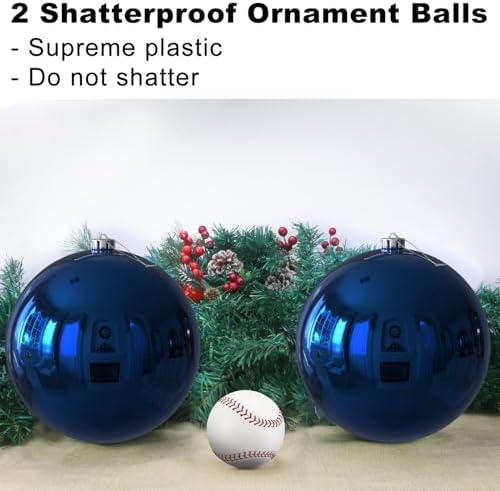 Navy Blue 8.0" Extra Large Christmas Balls Ornaments - Christmas Tree Decorations Shatterproof Shiny Hanging Balls for Birthday Holiday Wedding Decorations Set of 2pcs
