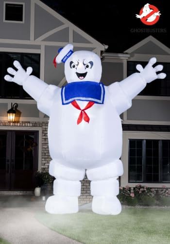Fun Costumes Ghostbusters Inflatable Stay Puft Marshmallow Man Outdoor Halloween Decoration - LED Lights, Tether Ties, Stakes, Power Cord & Repair Kit 15FT