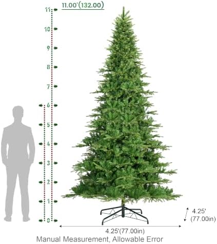 Glitzhome 11ft Prelit Christmas Tree, Vibrant Evergreen Fir Artificial Christmas Trees with 3,150 Warm White/Multi-Color Twinkling Lights, 9 Lighting Functions w/Foot Pedal and Remote,Simple Setup