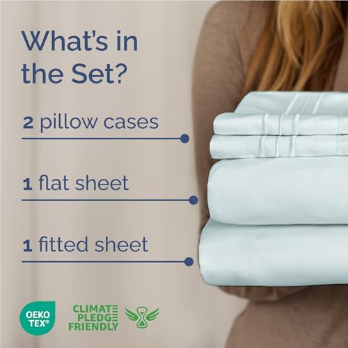 Full Size 4 Piece Sheet Set - Comfy Breathable & Cooling Sheets - Ice Blue