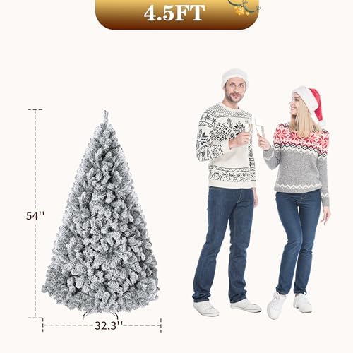 4.5FT Artificial Christmas Tree with Lights, Pre-Lit Tree, Built-in 100 Warm White LED Lights, 318 Pure PVC Material Tips, Indoor Holiday Home Decor