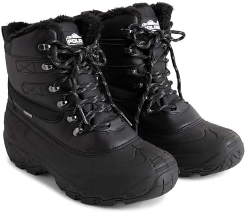 POLAR Mens Waterproof Outsole Deep Tread Fully Faux Fur Lined Winter Durable Snow Boots