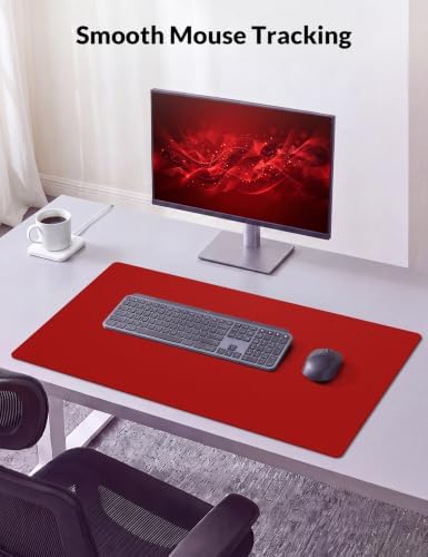 Leather Desk Pad Protector, 31.5" x 15.7", Red Desk Mat