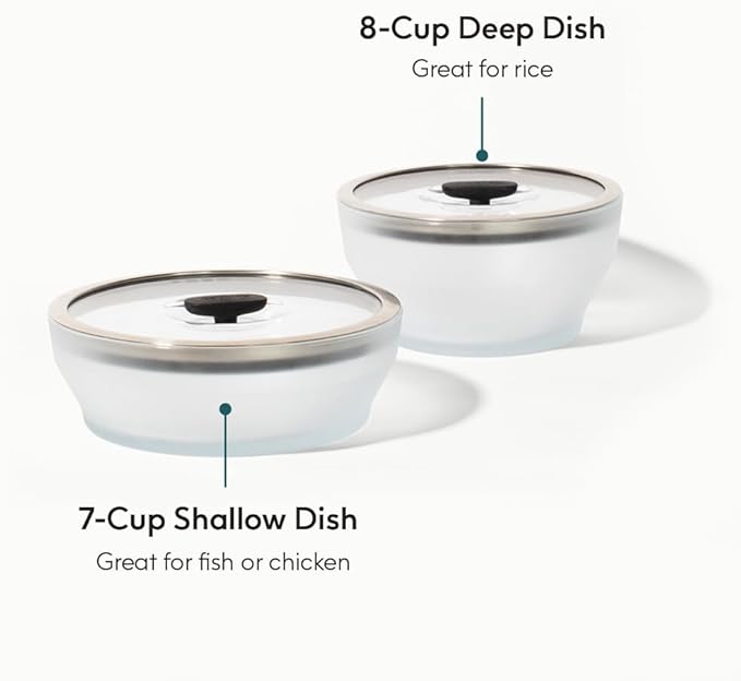 Anyday 4-Pc Microwave Cookware Glass Food Storage Set (Black Sesame) | Large Plastic-Free Containers, Stackable Steamer with Vented Lid, Microwave-Safe Reheating & Steaming Vegetables, Rice