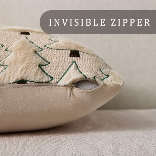 Allorry Christmas Pillow Covers 16x16 inch Set of 2 Christmas Decorations Soft Plush Faux Fur Wool Beige Xmas Tree Throw Pillow Cases Winter Holiday Decor for Sofa Living Room PT-012C16