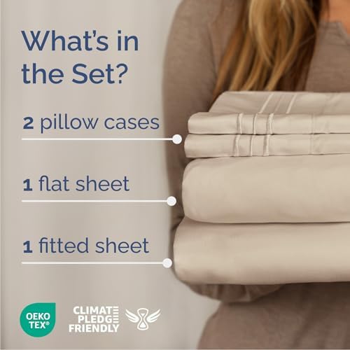 Cal King Size 4 Piece Sheet Set - Comfy Breathable & Cooling Sheets - Wheat