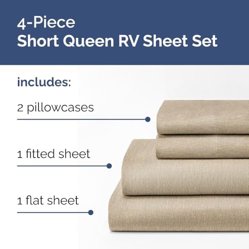 Short Queen Size 4 Piece Bed Sheet Set - RV Short Queen - Heathered Beige