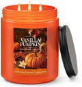 Large Fall Candle Vanilla Pumpkin Scented, 3-Wick 22oz Long Lasting