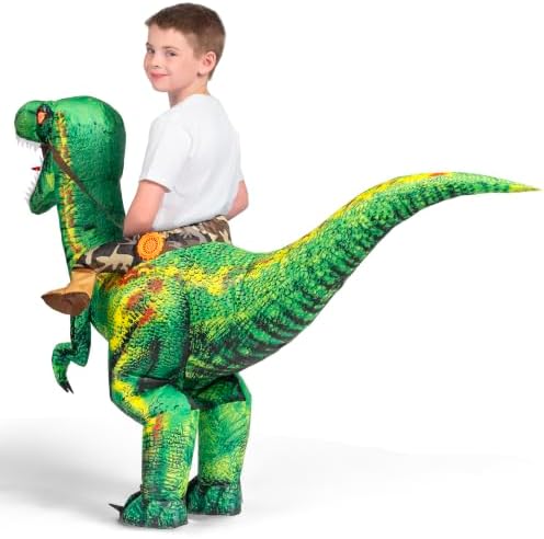Spooktacular Creations Inflatable Dinosaur Costume Kids, Blow up Ride on Raptor Suit Boys Girls for Halloween Cosplay Party