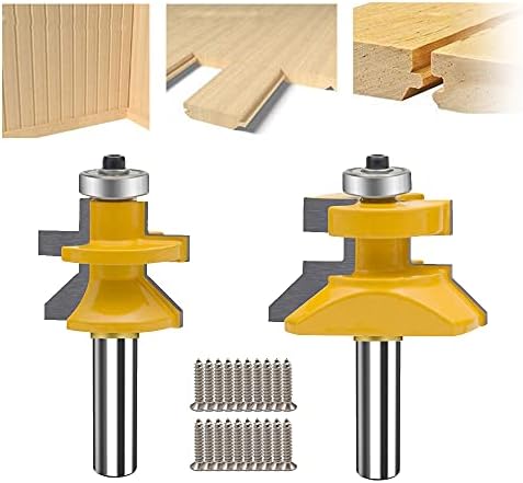 TAIWAIN 1/2-Inch Shank Tongue Groove Flooring Router Bit Set, V-Notch Wainscotting Wood Cabinet Milling Router Bits Sets Cutter, Woodworking Miter Carbide CNC Cutting Tool for Doors,Tables(2)
