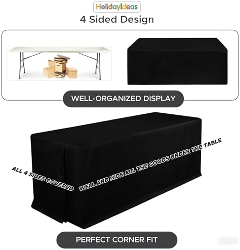 4-Pack 6ft Black Table Cloths for 6 Foot Rectangle Tables For Craft Shows