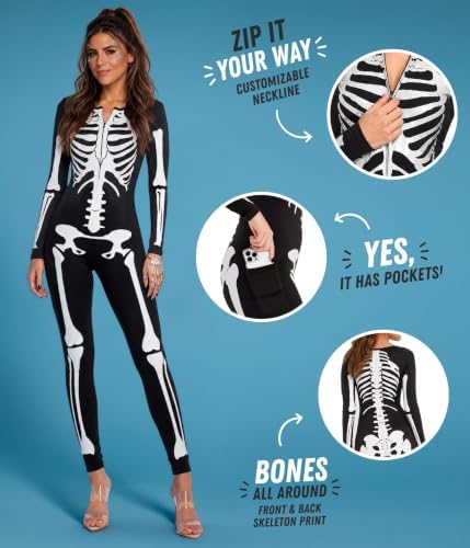 Tipsy Elves Sexy Halloween Skeleton Bodysuit for Women - One Piece Costume