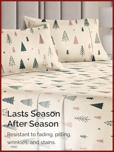 Christmas Sheet Set, Holiday Pine, Holiday Xmas Bedding Set - King Size