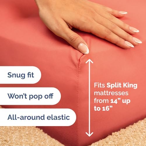 Flex Top Split Head King 4 Piece Sheet Set - Ultra-Soft, Breathable - Coral