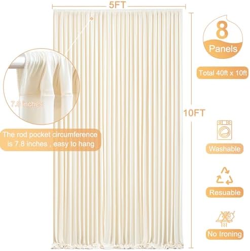 8 Panels Champagne Backdrop Curtain for Parties Wedding Baby Shower Wrinkle Free Photo Curtains Backdrop Drapes Fabric Decoration for Bridal Shower 40ft(W) x 10ft(H)