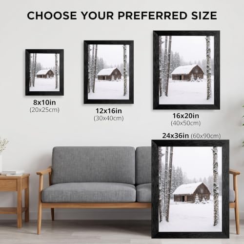 Framed Barn Canvas Wall Art, Winter Landscape, Black Frame Inch 8x10