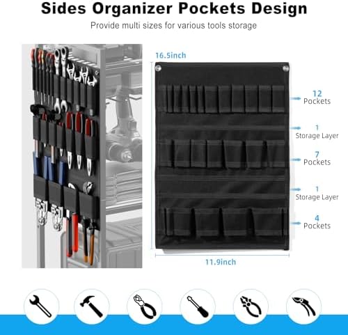 JUNNUJ Power Tool Organizer Cart with Charging Station, 6 FT Cord, Black