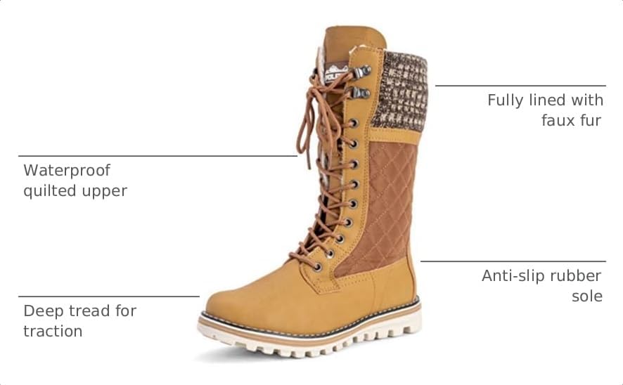 POLAR Womens Faux Fur Warm Thermal Waterproof Outdoor Walking Snow Winter Rubber Sole Calf Boots