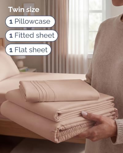 Twin Size 3 Piece Sheet Set - Comfy Breathable & Cooling Sheets - Mauve