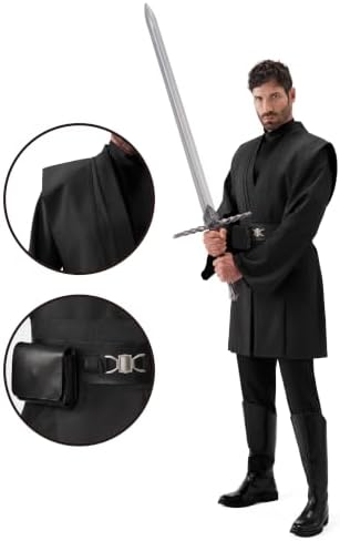Spooktacular Creations Halloween Mens Tunic Hooded Cloak, Knight Costume Men, Tunic Hooded Robe with Pants for Halloween