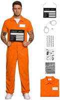 Arvilhill 6 Pcs Men's Prisoner Costume Orange Jumpsuit Outfit for Halloween