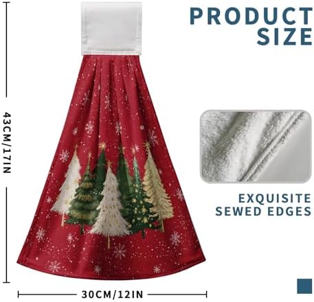 Red Christmas Tree Kitchen Hanging Towels Xmas Trees Snowflakes Hand Towels with Hanging Loop Winter Holiday Farmhouse Dish Washcloths Soft Absorbent Fingertip Bath Tie Towel Set of 2