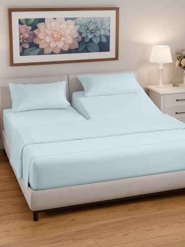Flex Top Split Head King 4 Piece Sheet Set - Soft & Breathable - Ice Blue