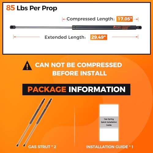 SE1200M80BL 030359 29 inch Gas Strut 85 lbs 378 N Per Shock, 29" Gas Spring Prop Lift for Trailer Hatch Door Truck Undercover Tonneau Cover Pick-up Bed Cover Boat Engine Cover, Qty 2