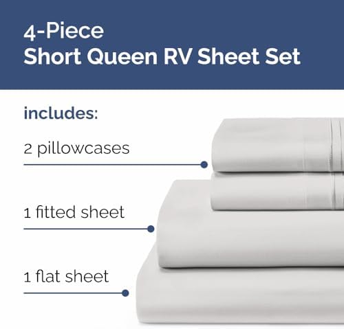 Short Queen Size 4 Piece Bed Sheet Set - RV Short Queen - French Grey