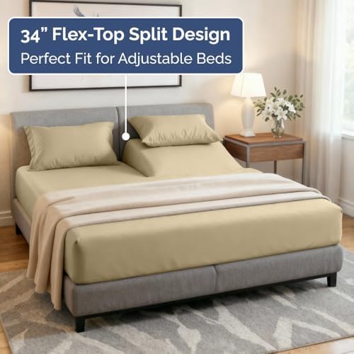 Flex Top Split Head King 4 Piece Sheet Set - Ultra-Soft, Breathable - Beige