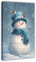 JDBeehpy Funny Wall Art Blue Snowman Holiday Wall Decor Framed 12x18inch