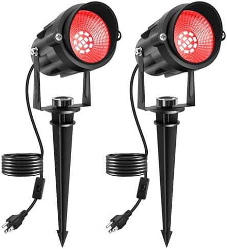 Halloween Red Landscape Lights Outdoor, 14 LED Landscape Lighting with US Plug, IP65 Waterproof Spotlights for Tree Yard Garden Pathway Christmas Decor 2 Pack