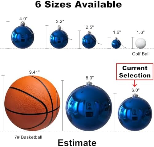 Royal Blue 6.0" Extra Large Christmas Balls - Christmas Tree Decoration Ornaments Shatterproof Hanging Shiny Balls for Birthday Holiday Wedding Decorations Set of 2pcs