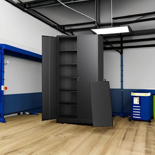 Metal Garage Storage Cabinets with Lock Door and Adjustable Shelves, Steel Tool Cabinets for Home,Office,Warehouse Organisieren (Black)
