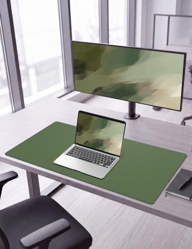Leather Desk Mat 36" x 17", Olive Green Leather Desk Pad Protector