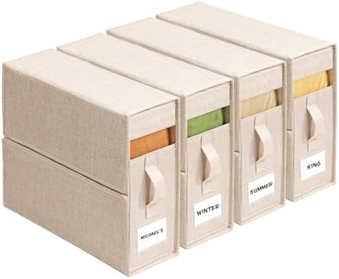Sheet Organizers and Storage for Linen Closet, 4Pack Beige