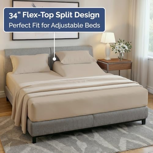 Flex Top Split Head King 4 Piece Sheet Set - Ultra-Soft, Breathable - Wheat