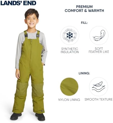 Lands' End Unisex Kids Squall Waterproof Adjustable Insulated Iron Knee Snow Bib Overalls