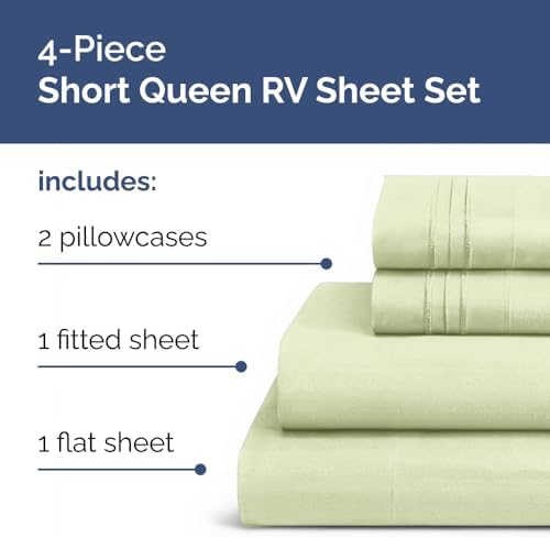 Short Queen Size 4 Piece Bed Sheet Set - RV Short Queen - Light Sage Green