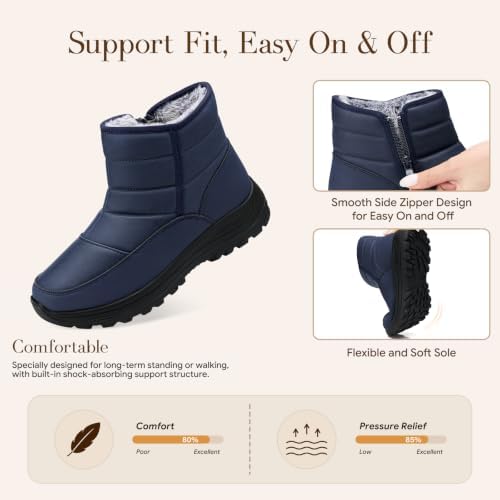 SHIBEVER Women Winter Snow Boots: Waterproof Slip on Fur Warm Ankle Boot