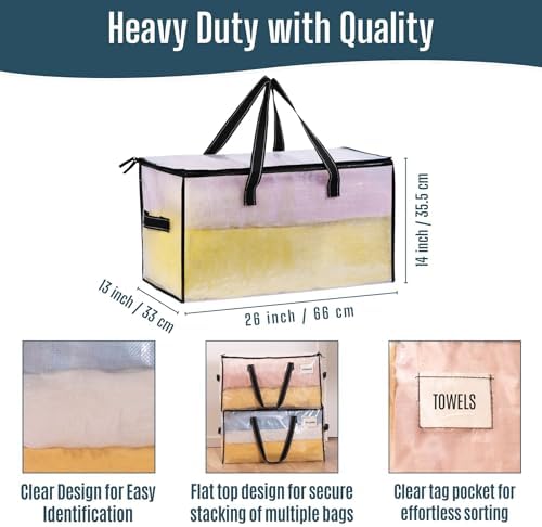 VENO Moving Bags, Storage Bags, Wide Open Top, Clear, 4 Pack